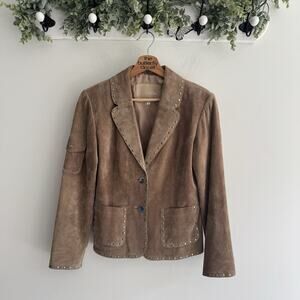 Mertillo Brown Genuine Leather Studded Jacket Small #LF bohemian